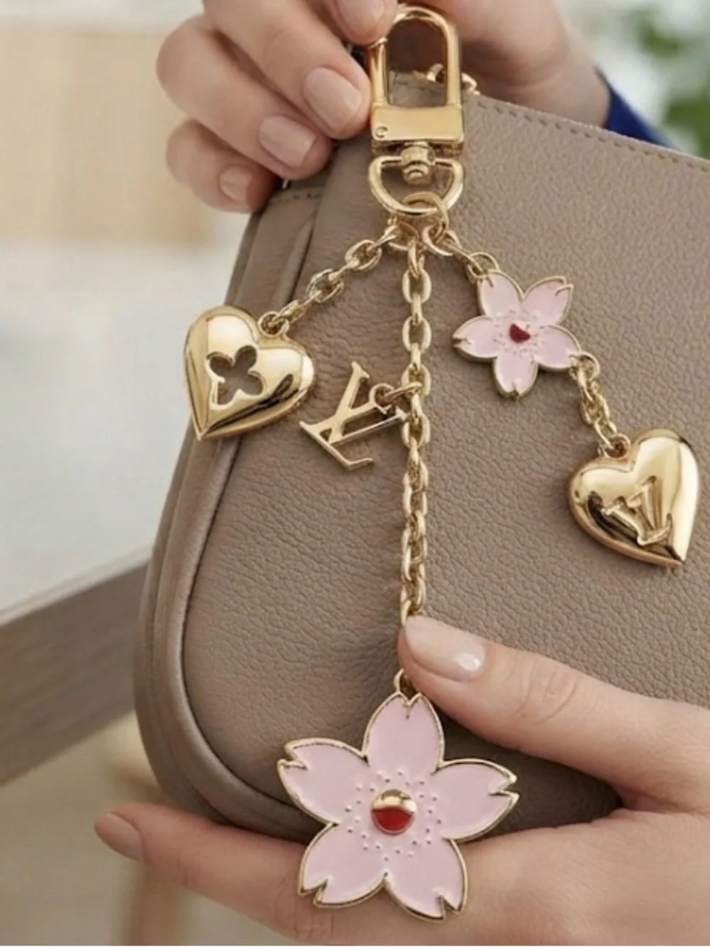 Louis Vuitton Flower & Heart Bag Charm Key Holder